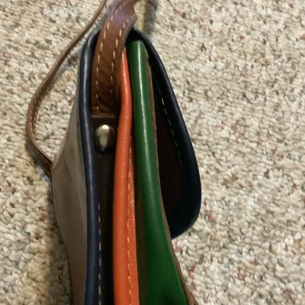 Multi Tone Leather Vera Pella Crossbody Bag in Teal, Tan & Brown,‎ made in Italy